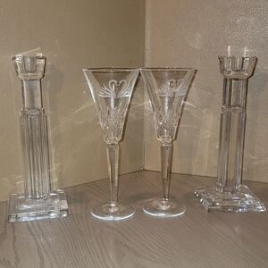 Waterford Crystal Candle Holders And Wine Glasses (Pair) in Clear